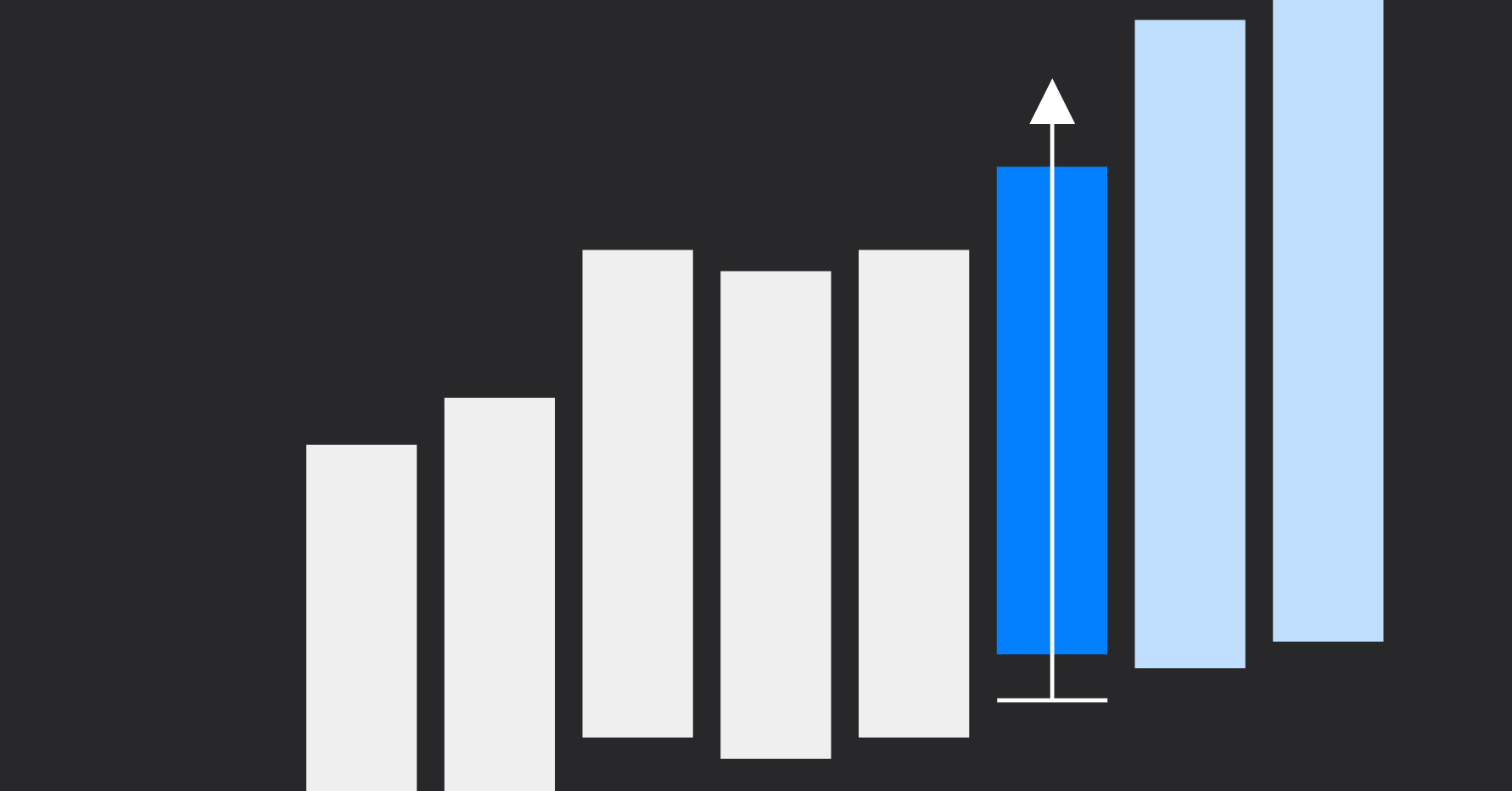 Stylistic illustration of a bar chart with one highlighted bar