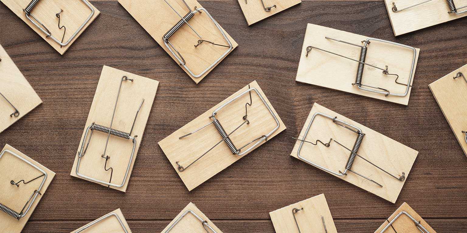 Photograph of mouse traps on a wooden table