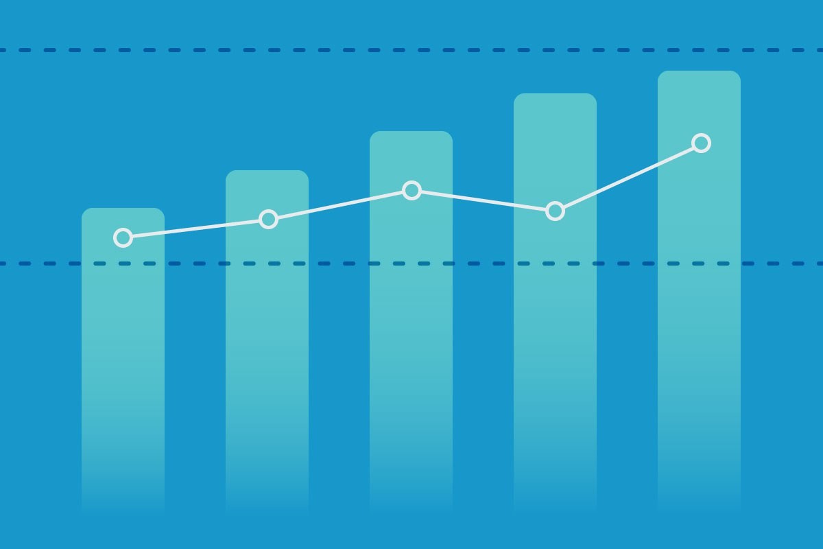 Illustration of a bar chart and an overlapping line graph going up over time