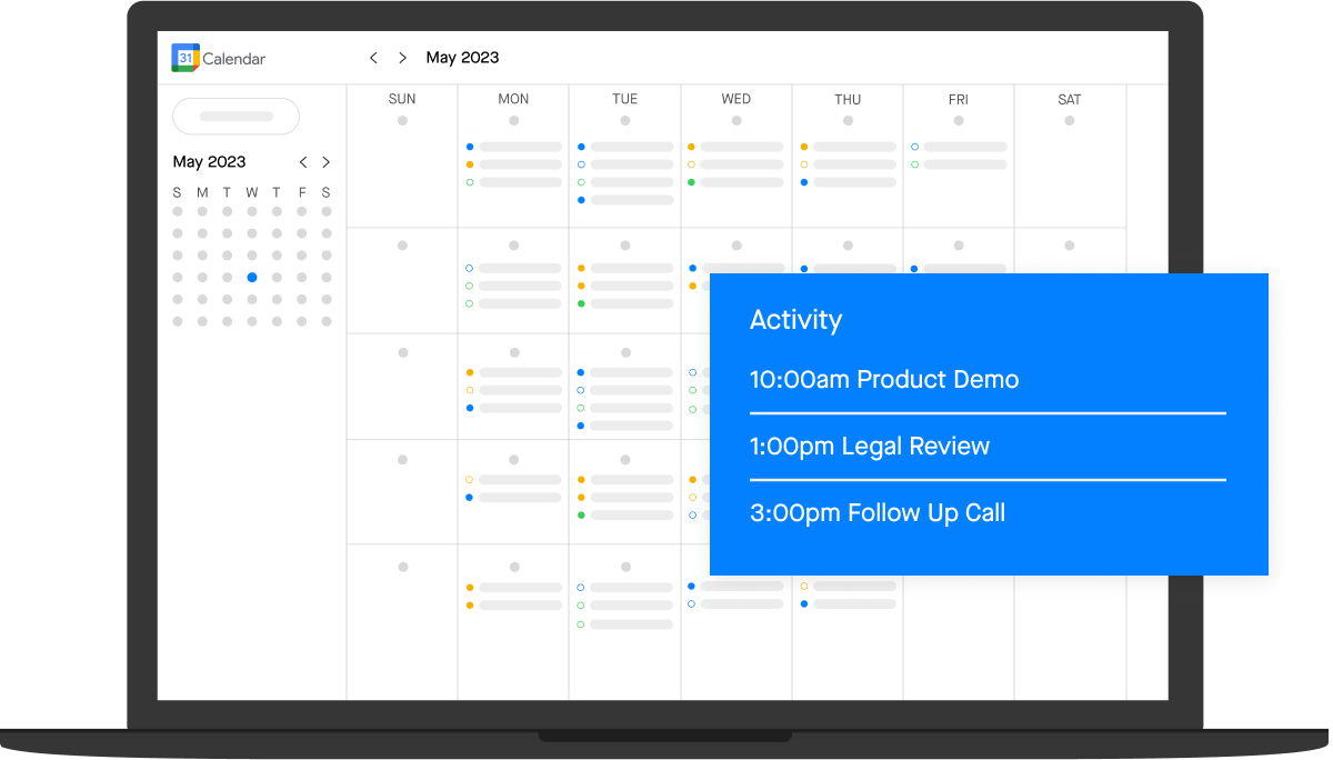 Clari Capture product screenshot of activity and integration with Gmail