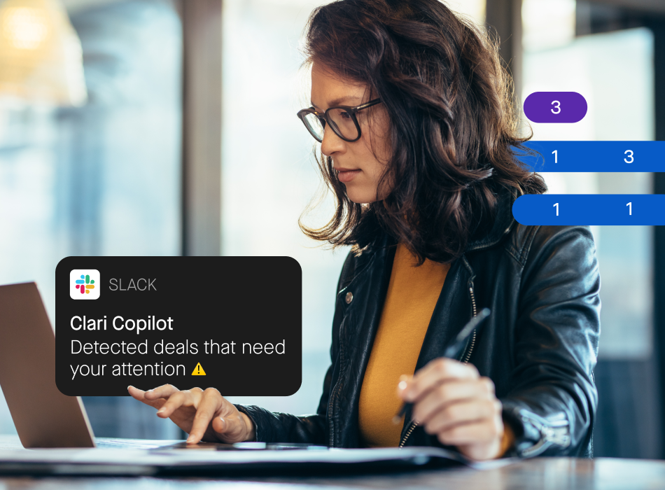 Woman with a Clari Copilot notification