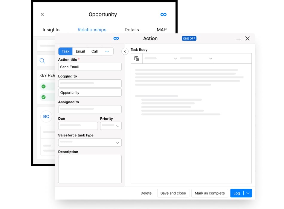 Clari product screenshot of Opportunities and Actions